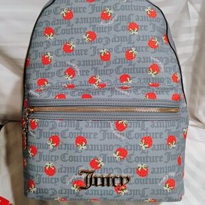 Juicy Couture Blue Backpack with Strawberry Print
